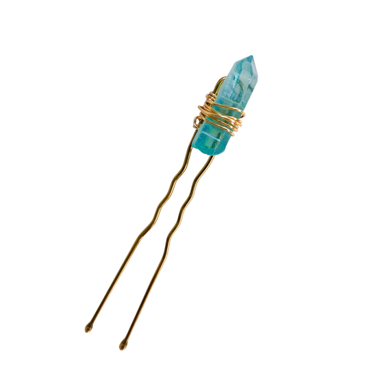 Aqua Quartz Crystal Hair Pin