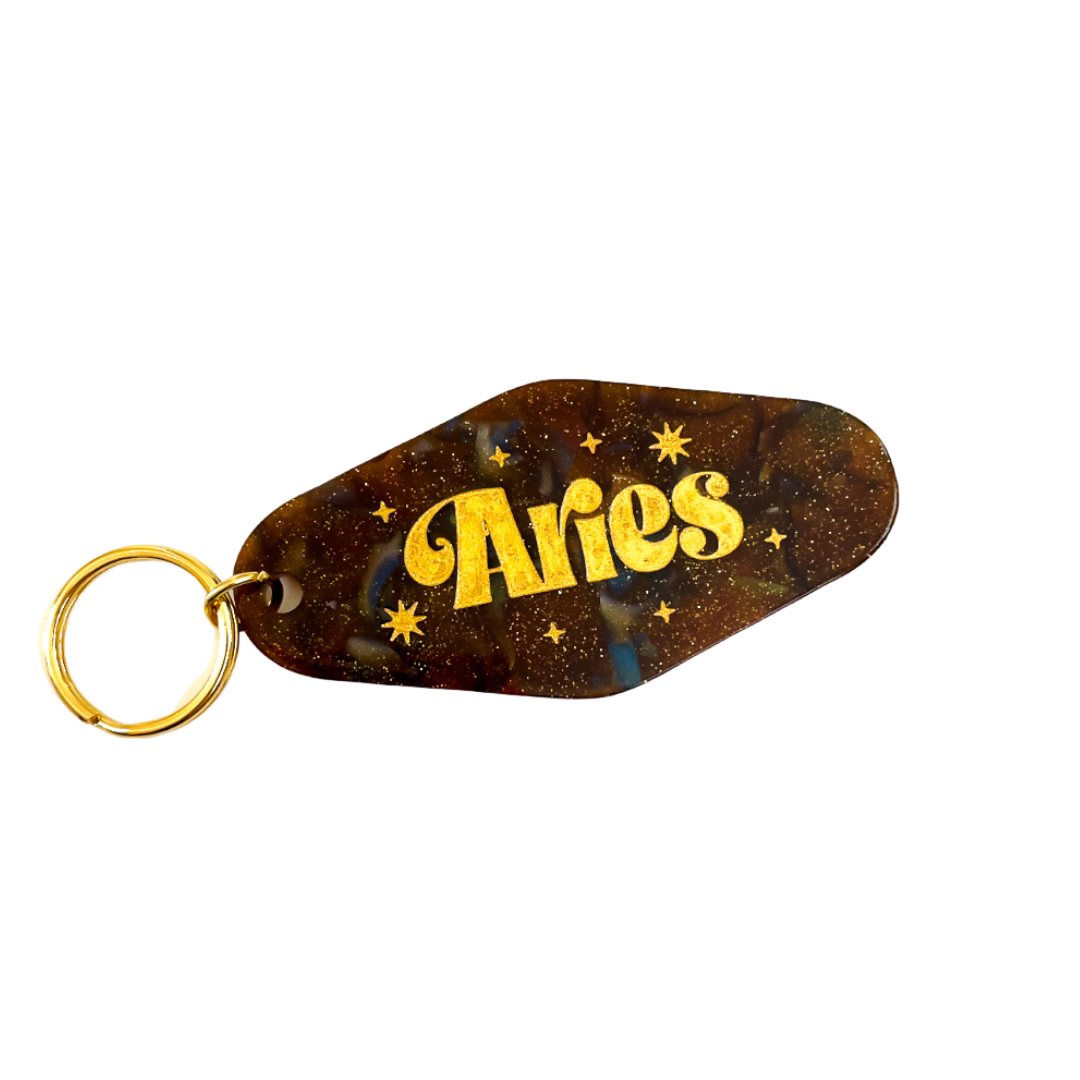 Aries Zodiac Motel Keychain