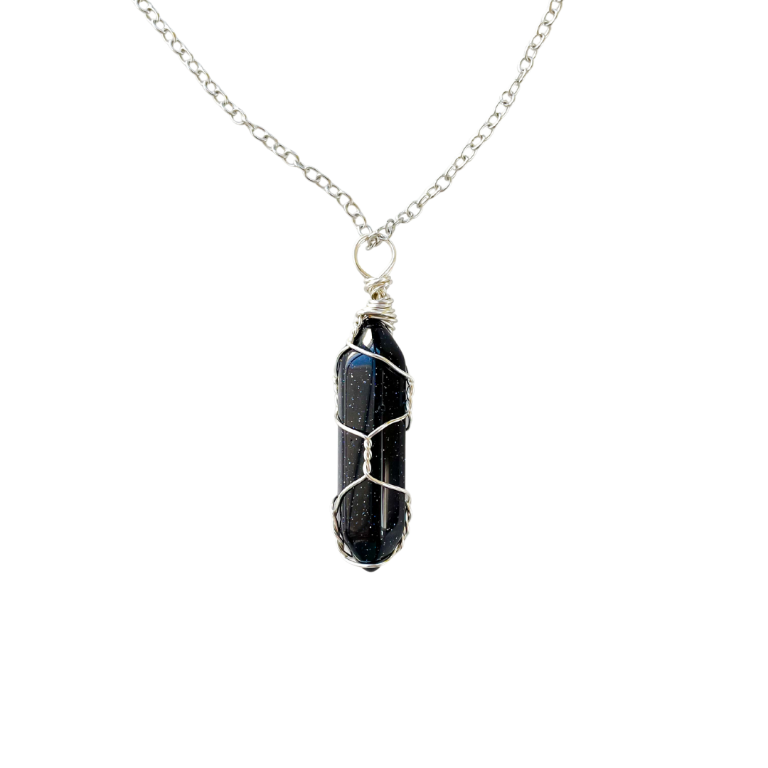 Blue Sandstone Crystal Wire Wrapped Necklace