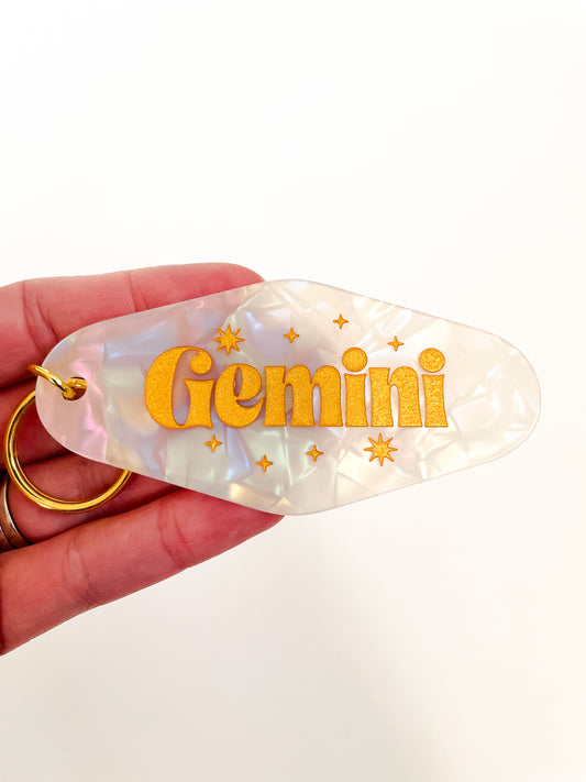 Gemini Zodiac Motel Keychain