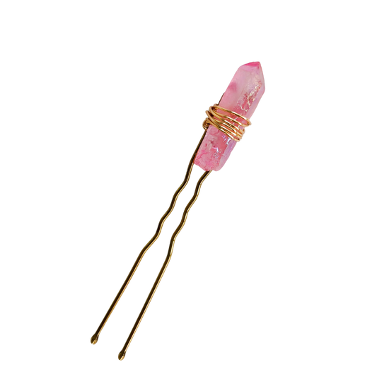 Pink Quartz Crystal Hair Pin