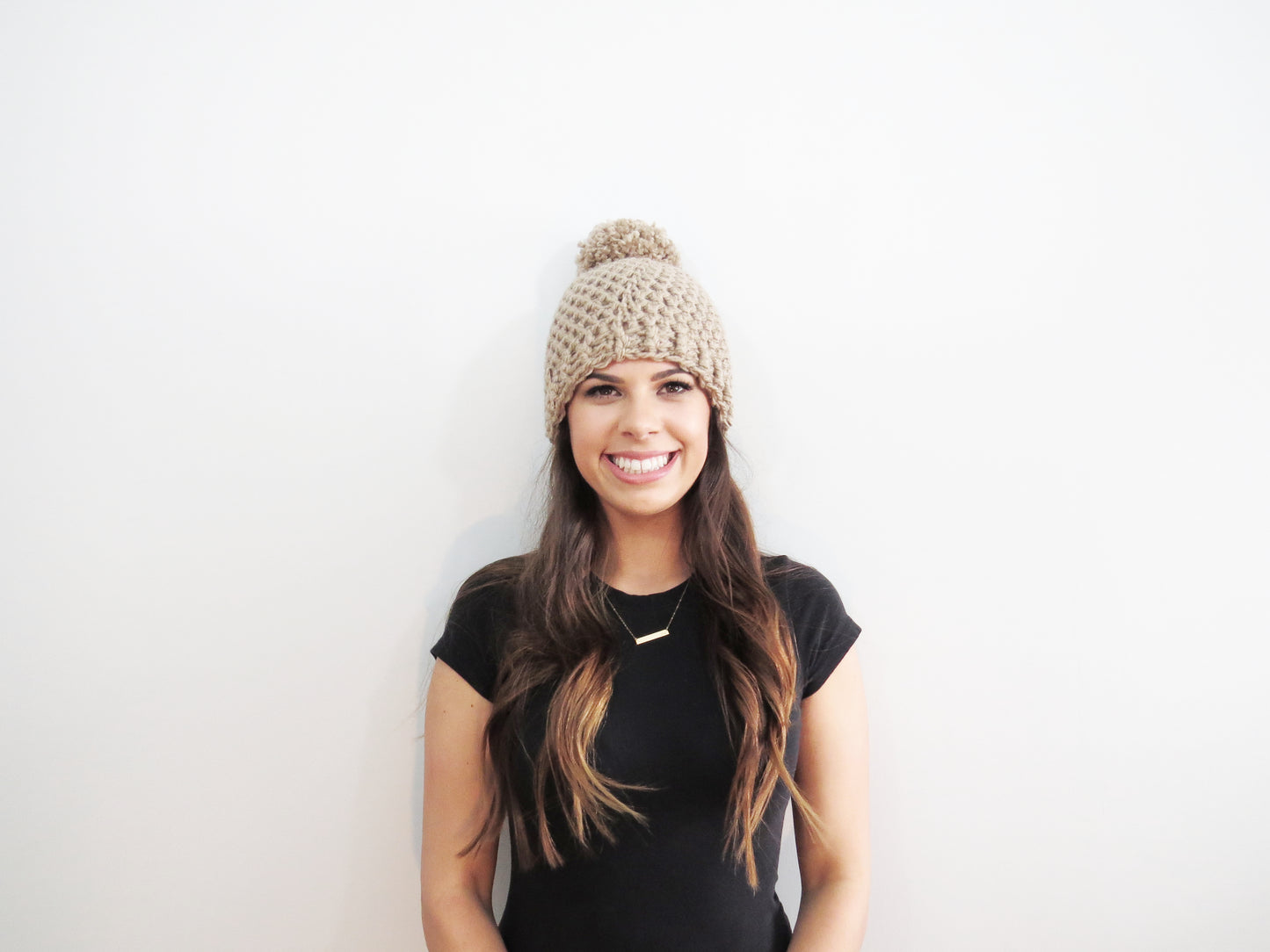 The Winter Island Pom Pom Hat in Beige