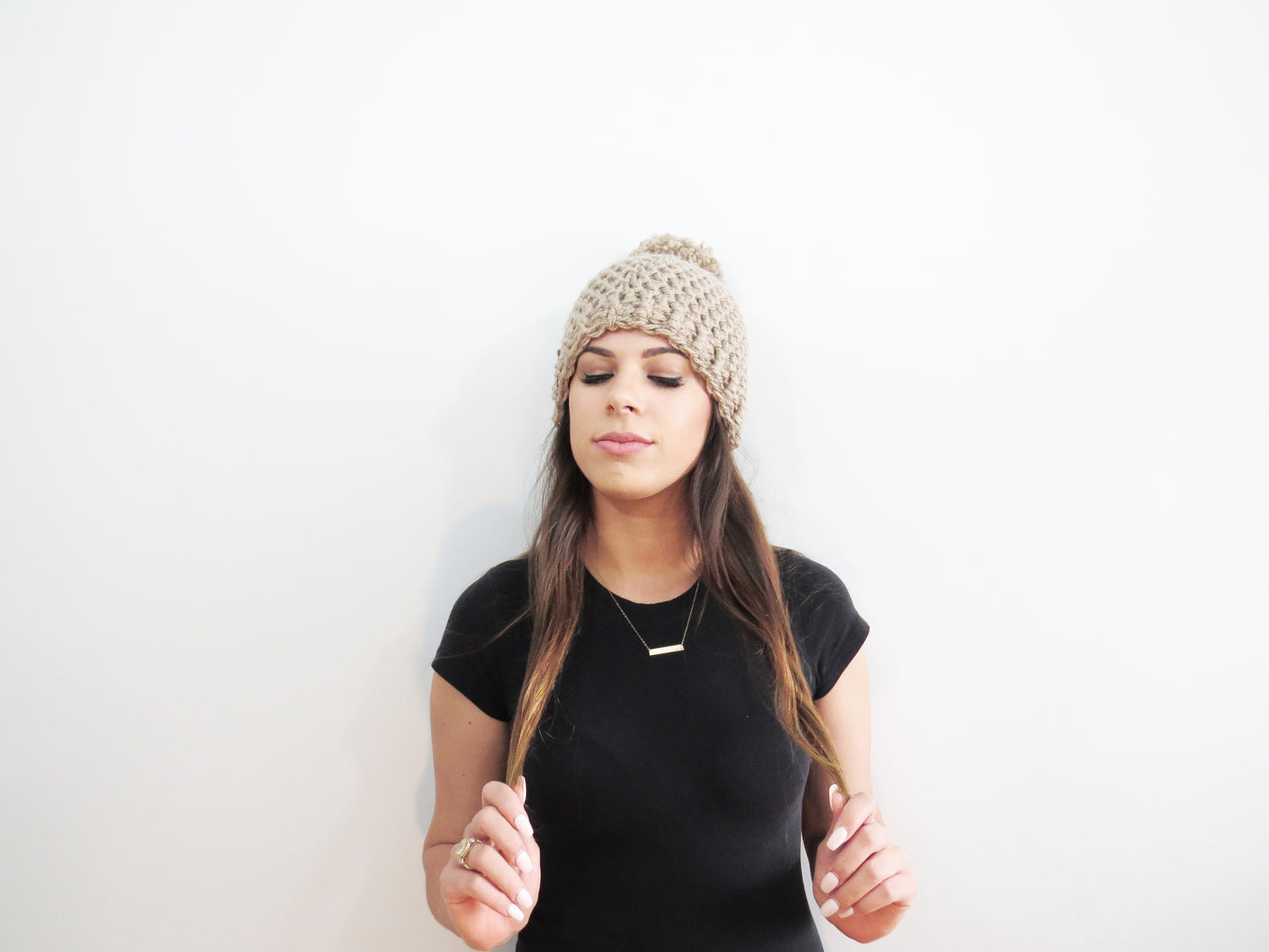 The Winter Island Pom Pom Hat in Beige