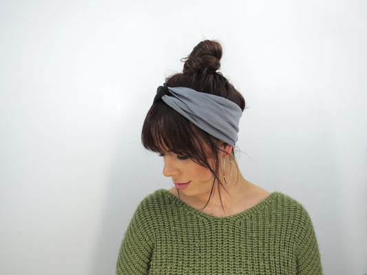 Black and Gray Jersey Twist Headband