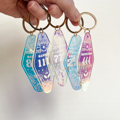 222 Angel Number Iridescent Motel Keychain