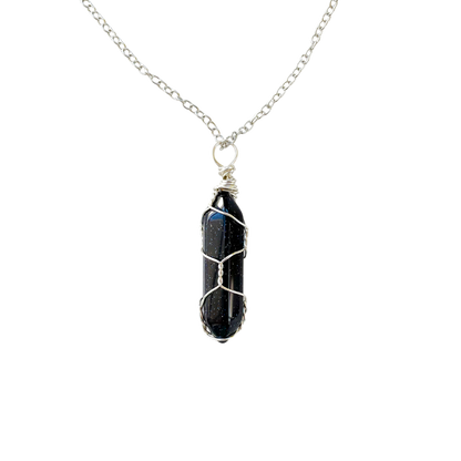 Blue Sandstone Crystal Wire Wrapped Necklace