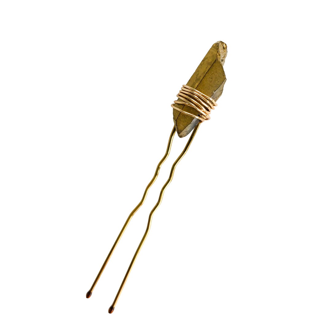 Gold Quartz Crystal Hair Pin