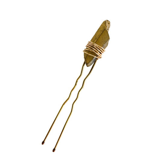 Gold Quartz Crystal Hair Pin