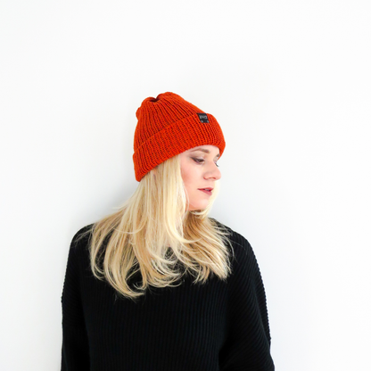 The Wharfside Knit Beanie Hat in Pumpkin Orange