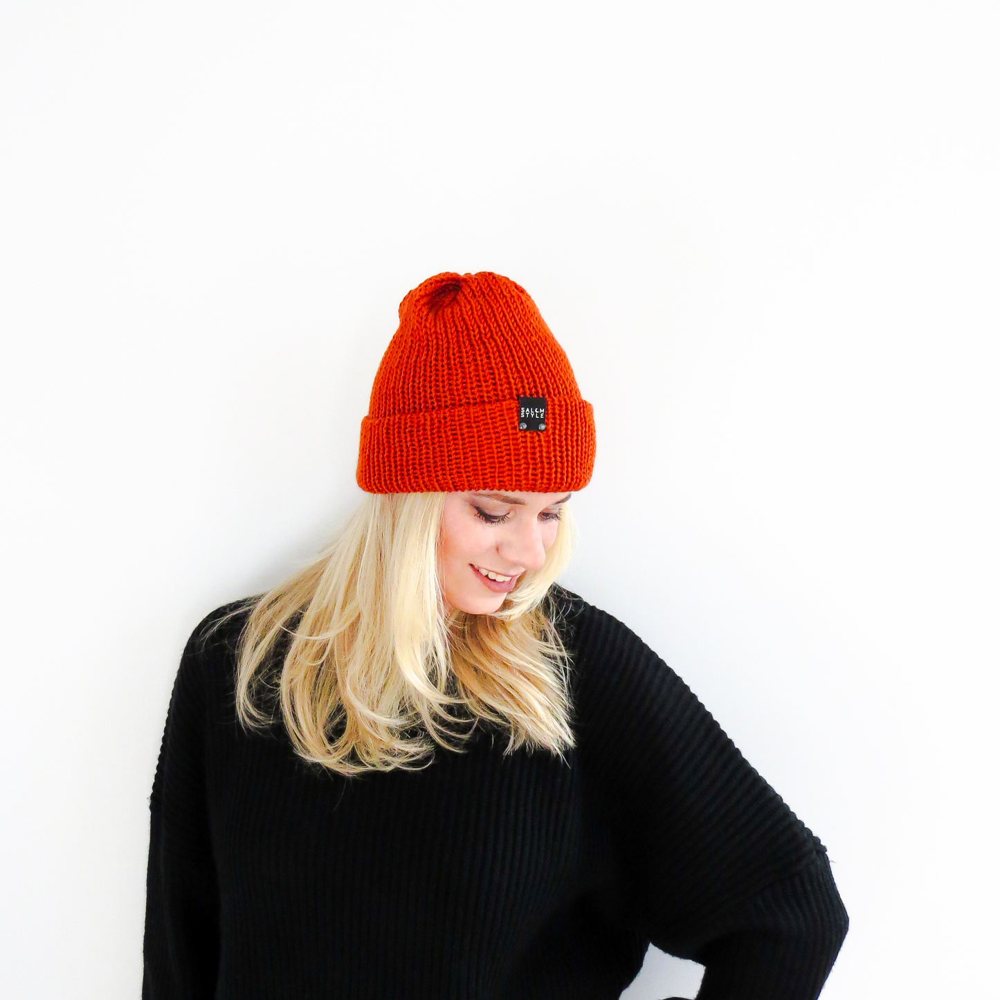 The Wharfside Knit Beanie Hat in Pumpkin Orange