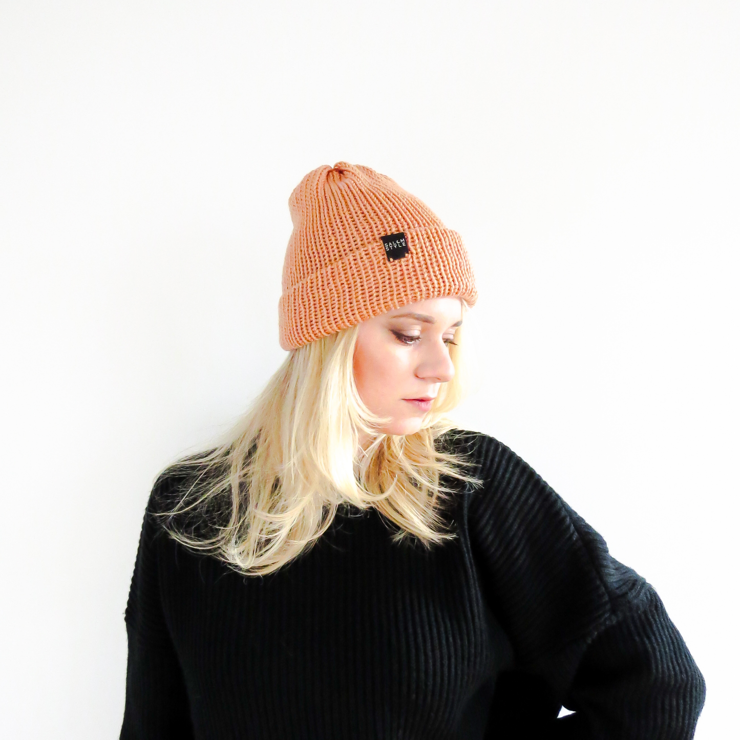 The Wharfside Knit Beanie Hat in Peach Fuzz