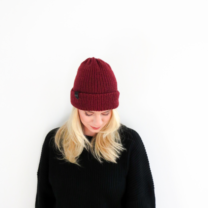 The Wharfside Knit Beanie Hat in Oxblood Red