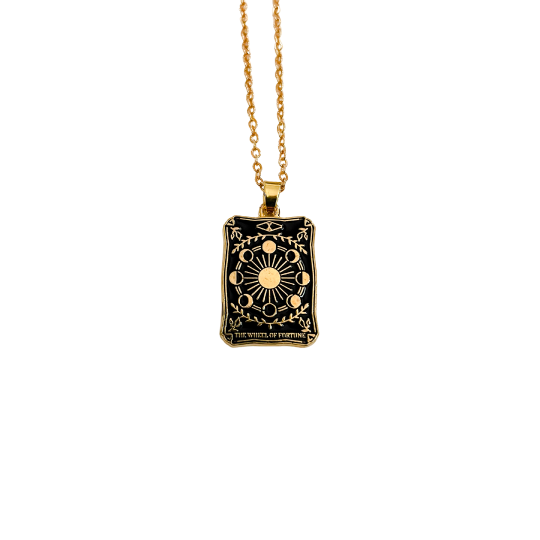 The Wheel of Fortune Tarot Gold Necklace Salem Style